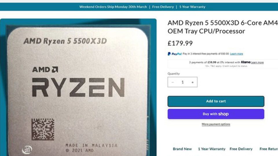 Ryzen 5 5500X3D bất ngờ có hàng tại Anh: lựa chọn X3D giá thấp cho AM4