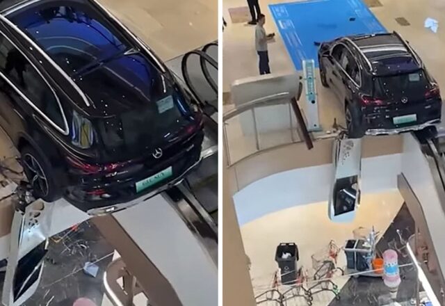 Mercedes lao qua lan can tại trung tâm thương mại ở Hà Bắc: sự cố, rủi ro và những điều cần rút kinh nghiệm