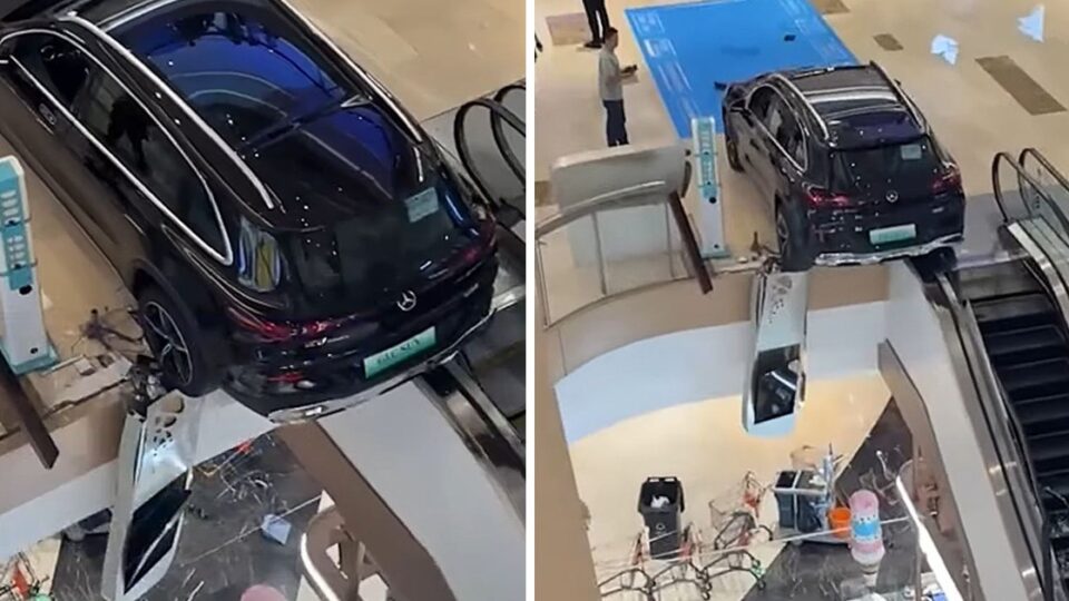 Mercedes lao qua lan can tại trung tâm thương mại ở Hà Bắc: sự cố, rủi ro và những điều cần rút kinh nghiệm